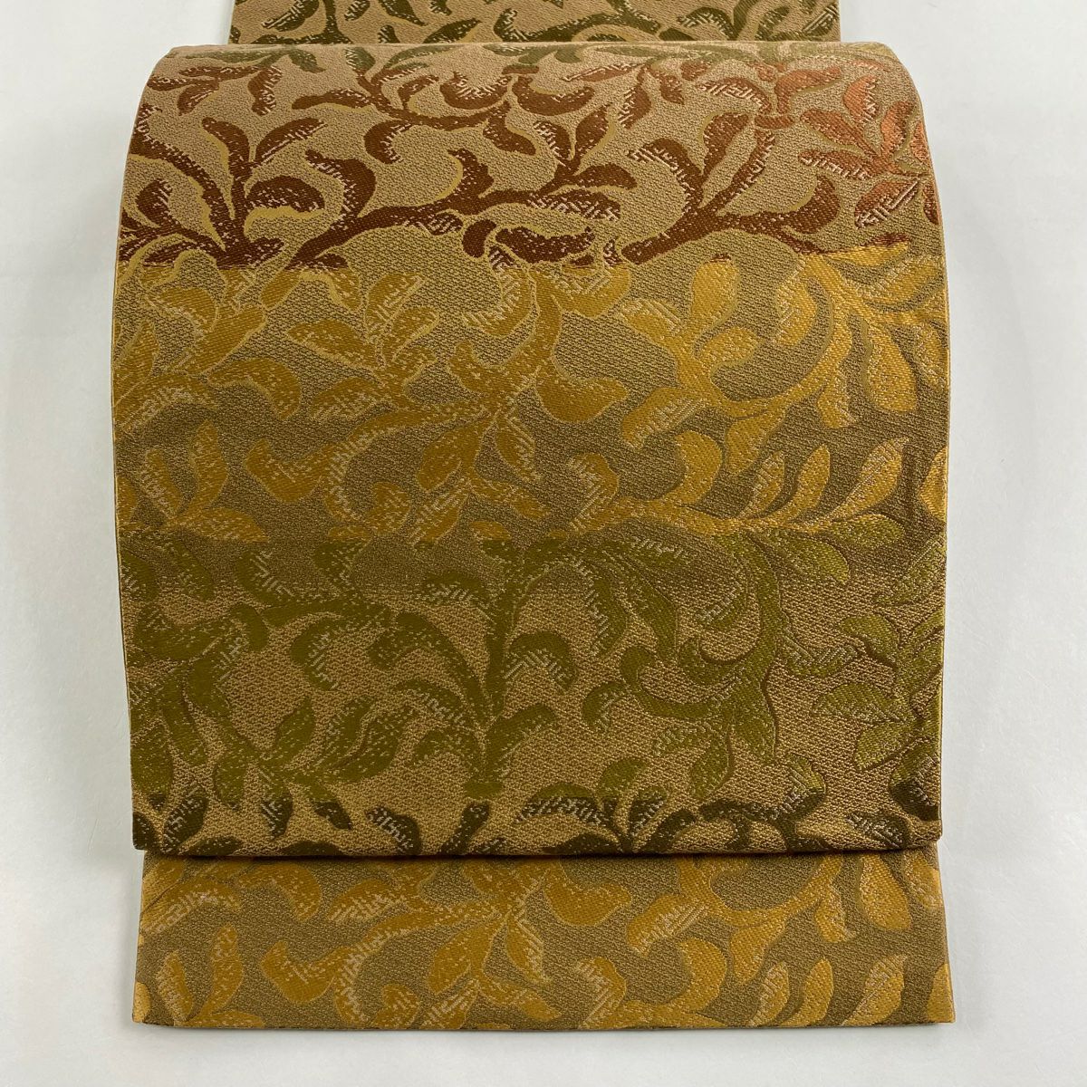 【庫存清倉】 【美品】 袋帶 名品級 證書齊全 葉紋 茶 六通 純蠶絲