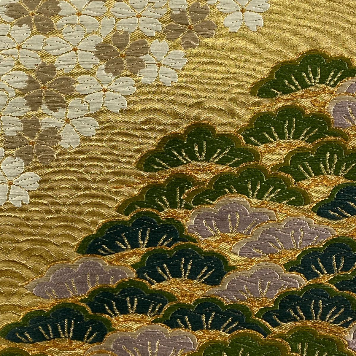 【庫存清倉】 袋帶 名品級 花井幸子 附落款 松樹 樱 花 金金箔 金色 六通 純蠶絲