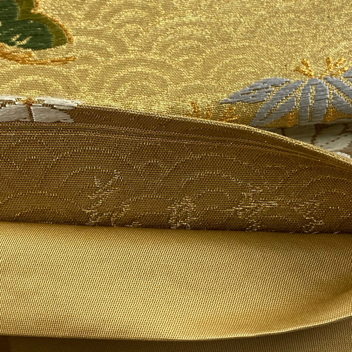 【庫存清倉】 袋帶 名品級 花井幸子 附落款 松樹 樱 花 金金箔 金色 六通 純蠶絲