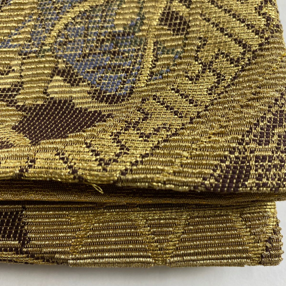 【庫存清倉】 【美品】 袋帶 名品級 寶盡くし 雲紋 金絲 金色 大鼓圖案 純蠶絲