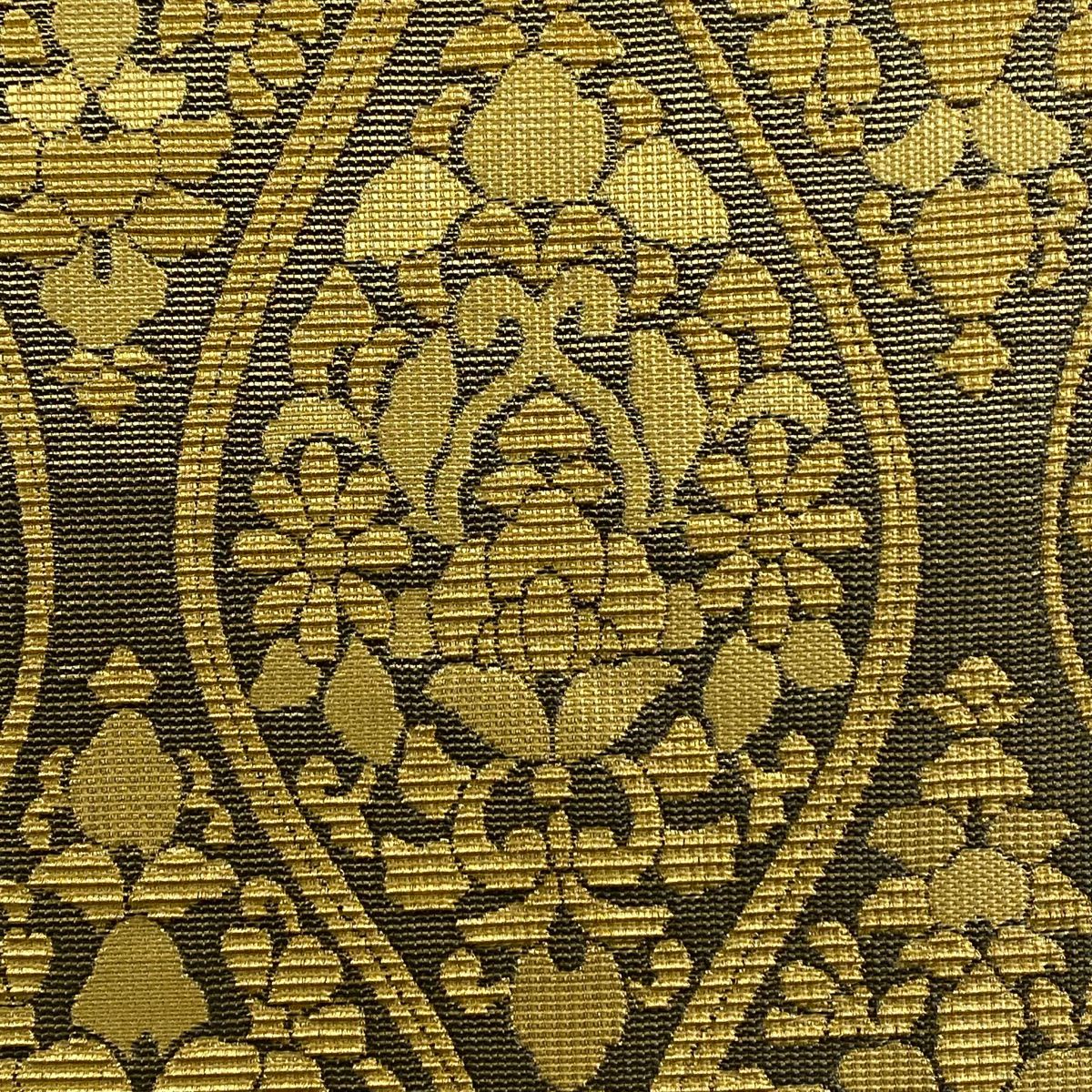 【庫存清倉】 【美品】 袋帶 名品級 立涌 草花紋 金絲 金色 六通 純蠶絲