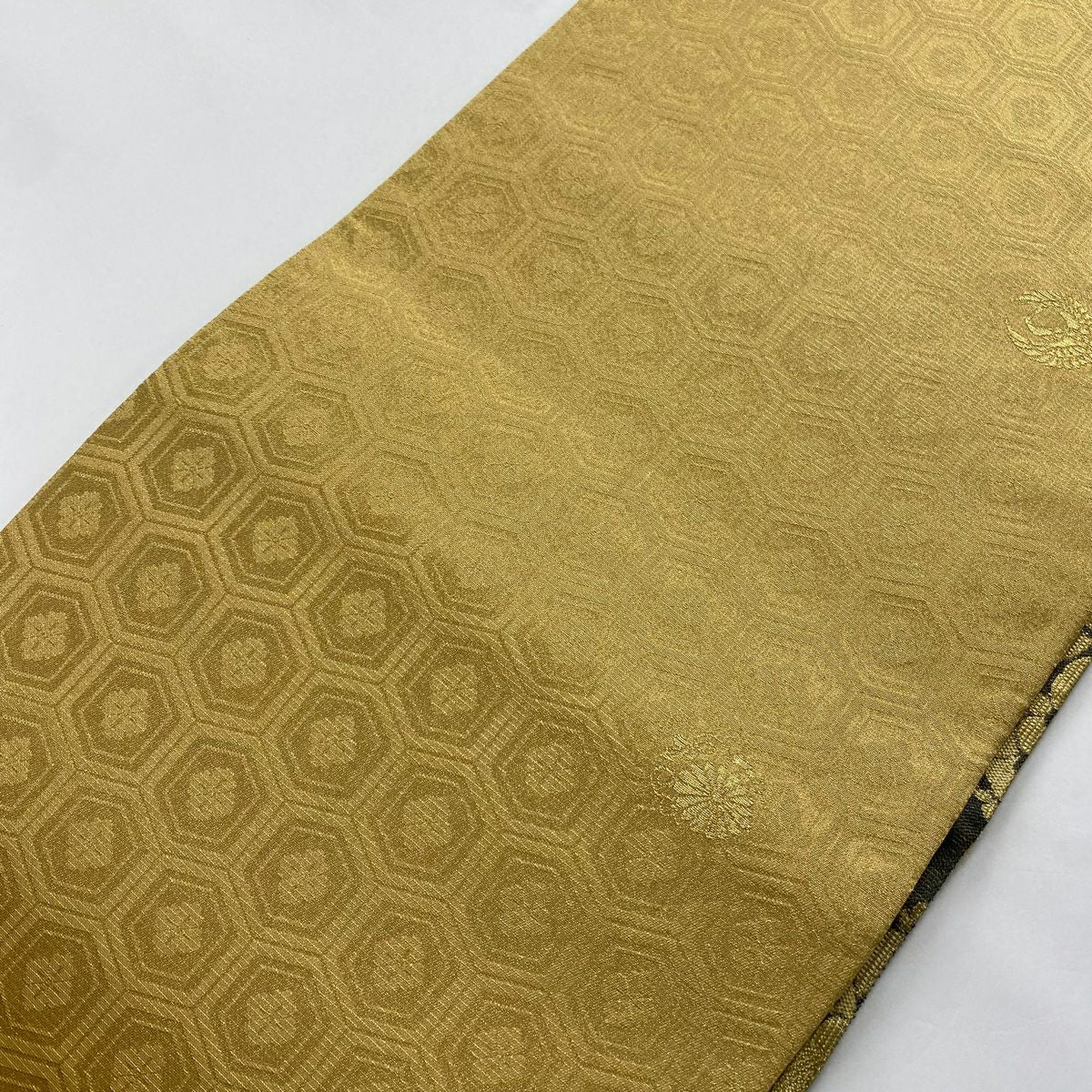 【庫存清倉】 【美品】 袋帶 名品級 立涌 草花紋 金絲 金色 六通 純蠶絲