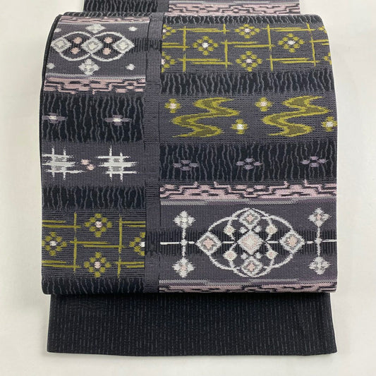【庫存清倉】 【美品】 袋帶 名品級 證書齊全 流水 幾何圖案 紫色 六通 純蠶絲