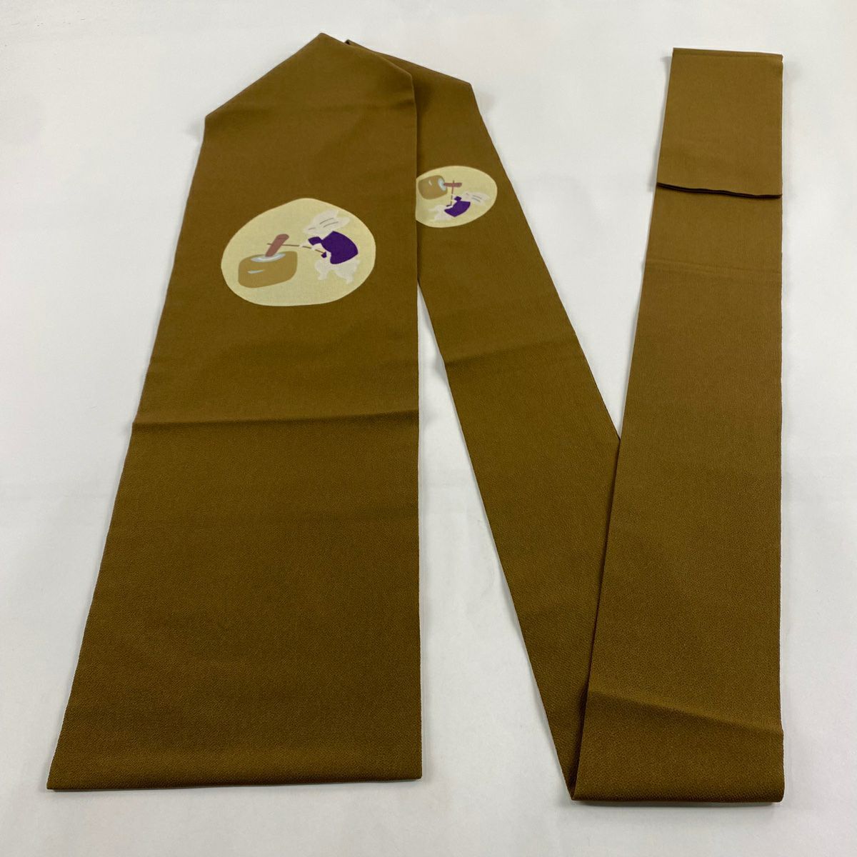 【庫存清倉】 名古屋帶 名品級 兔子 搗麻糬 絹紋 茶 純蠶絲