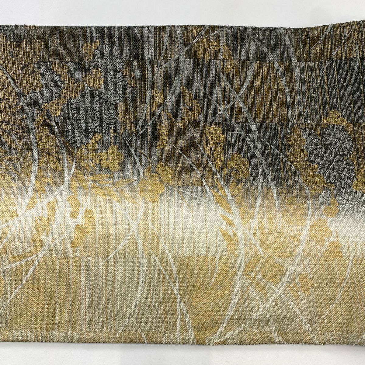 【庫存清倉】 【美品】 袋帶 名品級 菊花 芝 金銀彩 灰色 全通 純蠶絲