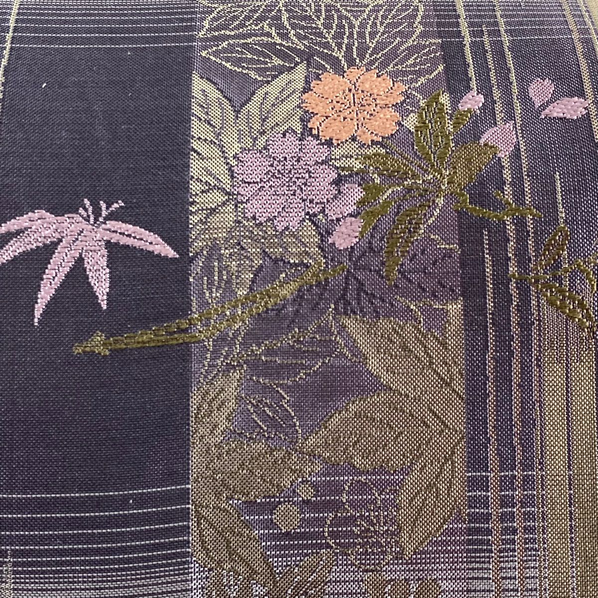 【清倉特賣】 【美品】 袋帶 名品級 樱花 枝梅花 金金箔 淺紫 全通 純蠶絲