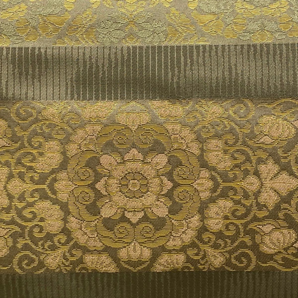 【美品】 袋帶 逸品級 有落款 有證書 華紋 花唐草紋 金金箔 灰茶 お太鼓圖案 純蠶絲