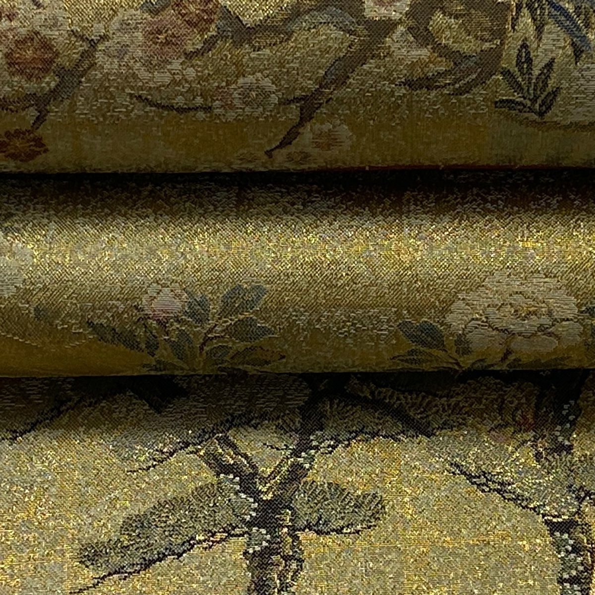 【美品】 袋帶 逸品級 桃山扇子面展風文 金金箔 金色 大鼓圖案 純蠶絲