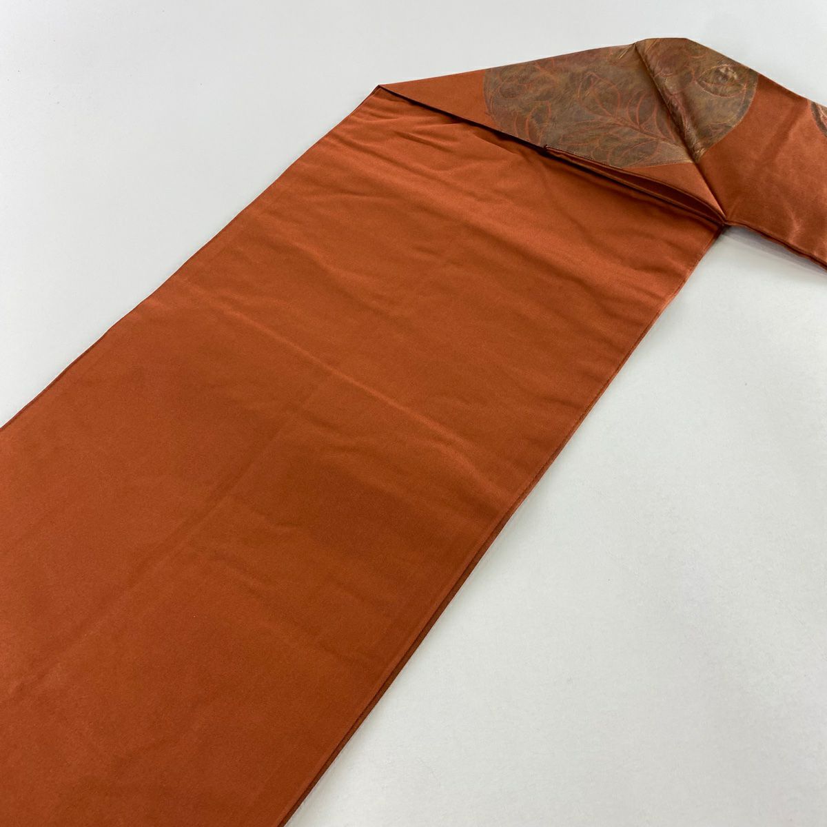 【美品】名古屋帶 優品級 關西仕立 雙圓紋 葉與果 金金箔 紅茶 純蠶絲