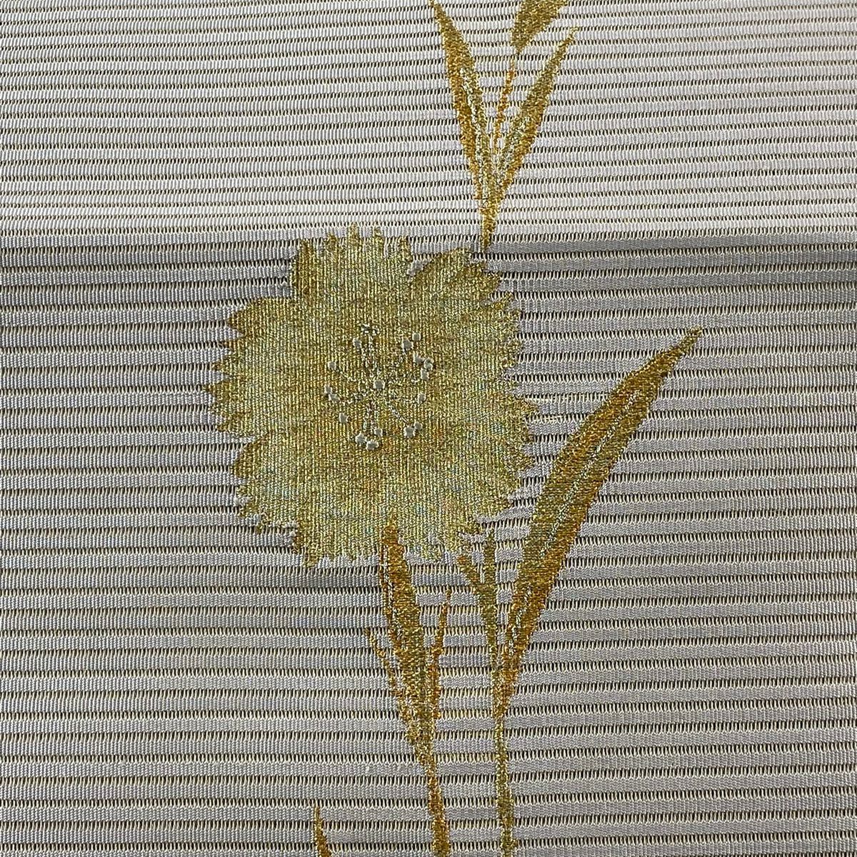 名古屋帶 優品級 夏帶 隧道仕立 八寸松樹葉仕立 草花紋 金銀彩 薄紫 純蠶絲