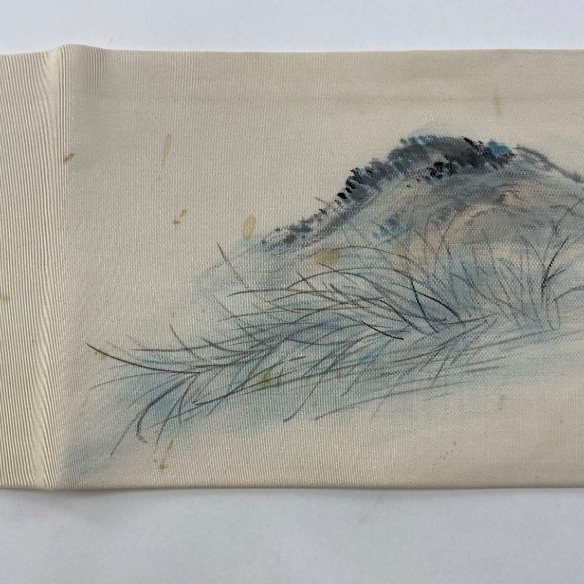名古屋帶 優品級 落款 舟 人物 奶油色 純蠶絲