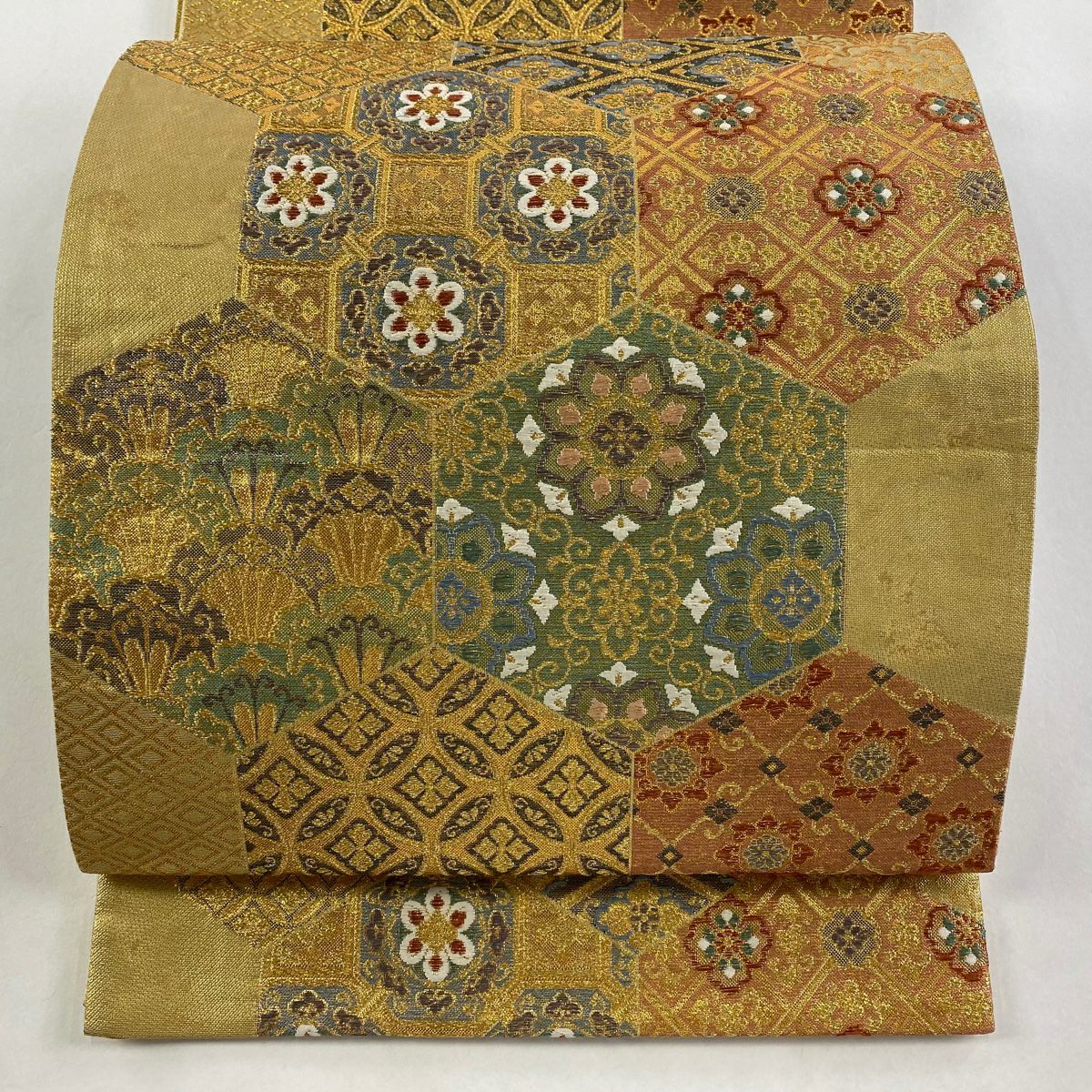 【美品】 袋帶 秀品級 華紋 有職紋樣 金絲 金金箔 金色 六通 純蠶絲