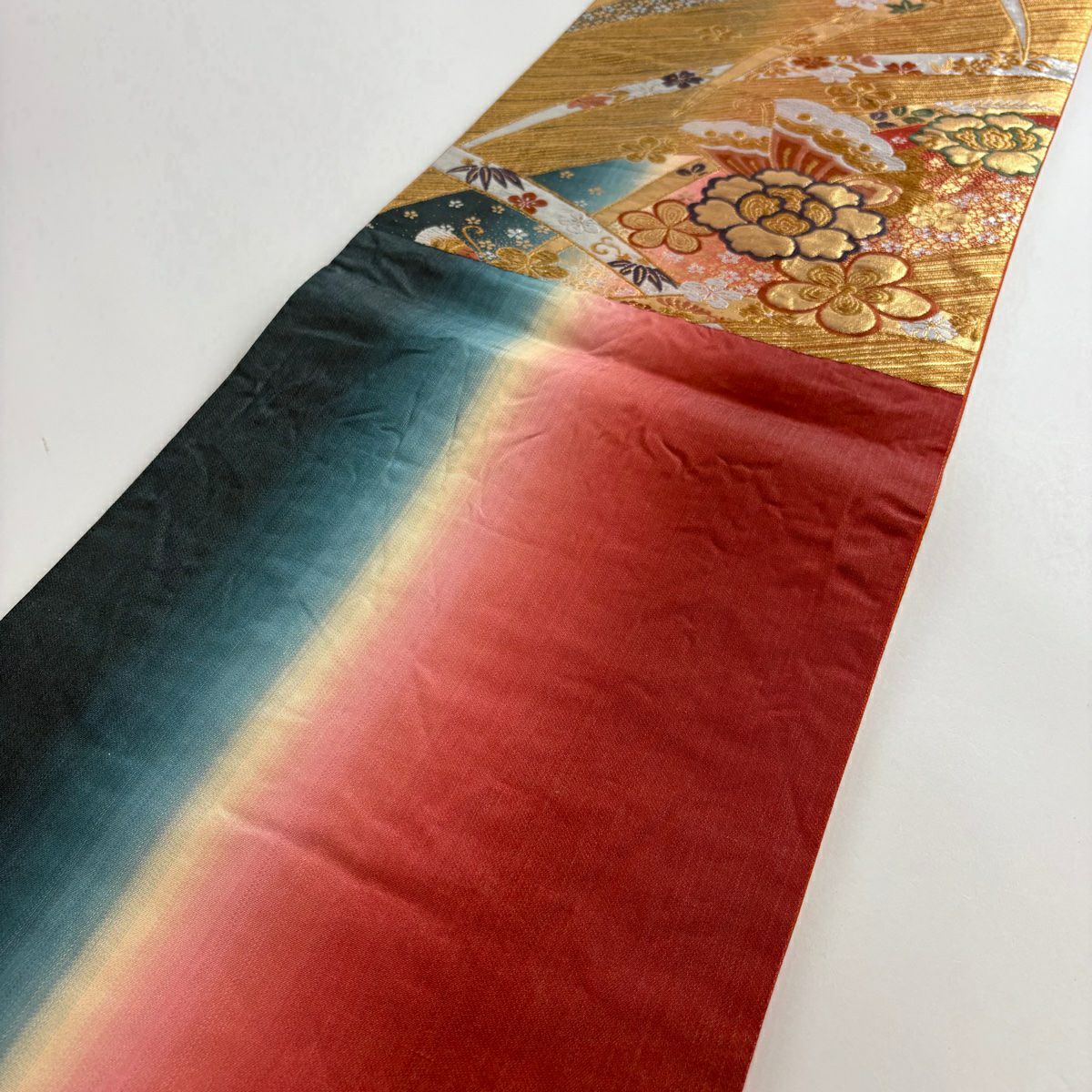 袋帶 秀品級 關西仕立 雛蝶 梅花花 唐織 金金箔 金色 六通 純蠶絲