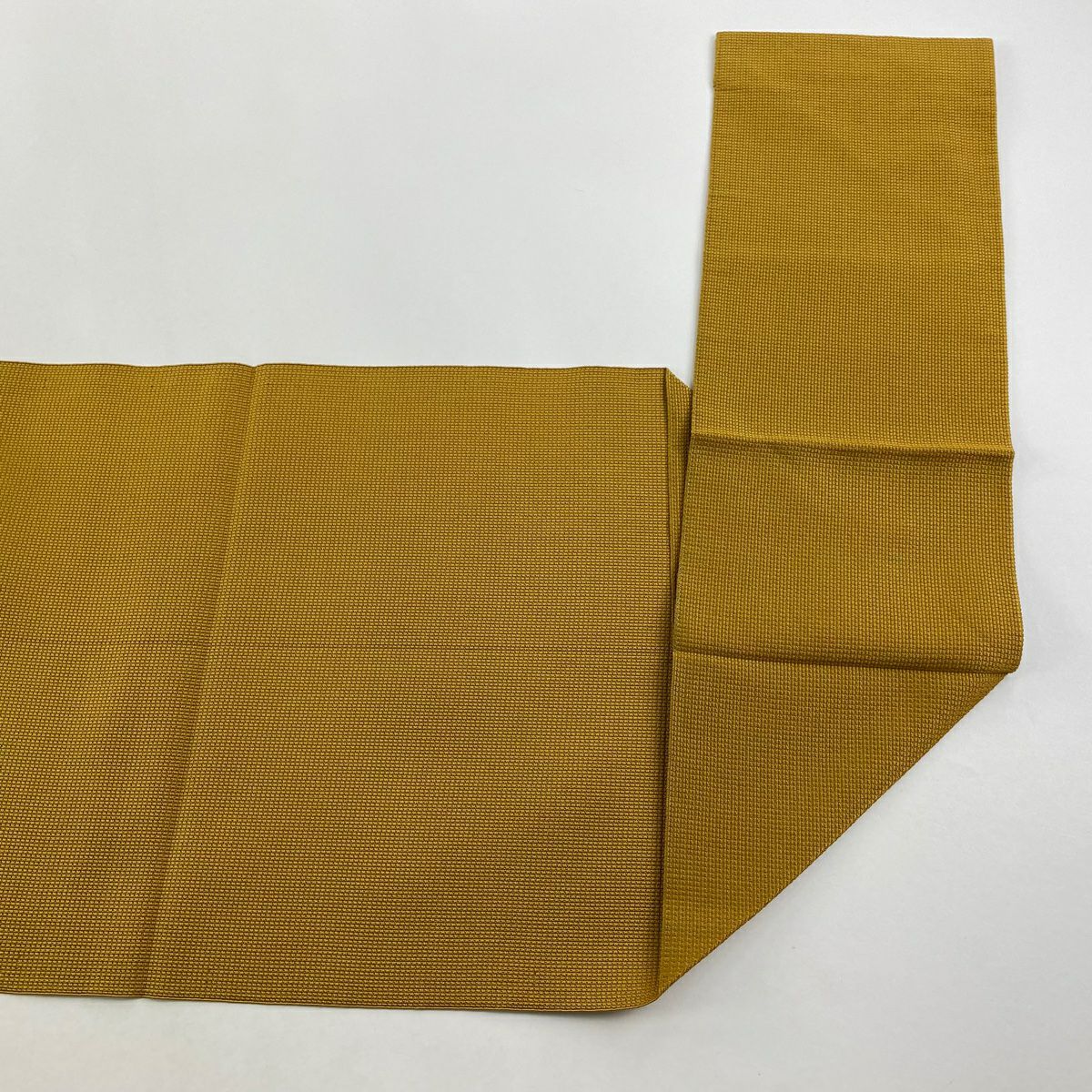 名古屋帶 秀品級 八寸名古屋帶 松樹葉仕立 幾何學圖案 黃土 純蠶絲