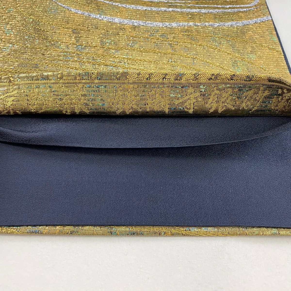 【美品】 袋帶 秀品級 京之旅 銀閣寺銀砂灘 銀砂灘 流水 金金箔 金色 六通 純蠶絲