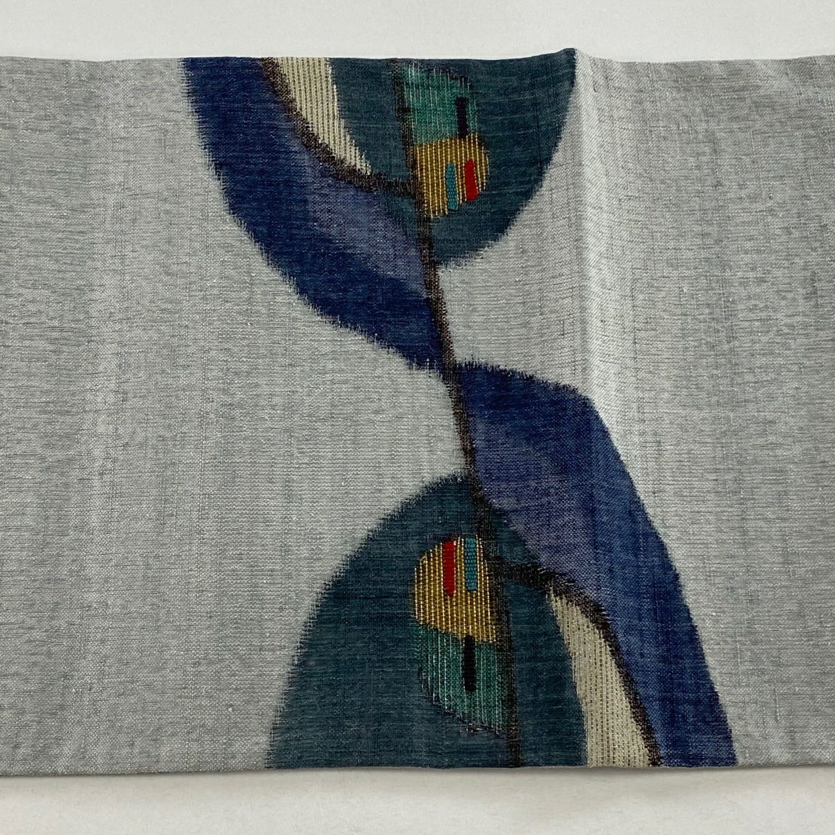 【美品】 袋帶 秀品級 關西仕立 幾何學圖案 金金箔 灰綠 お太鼓柄 純蠶絲