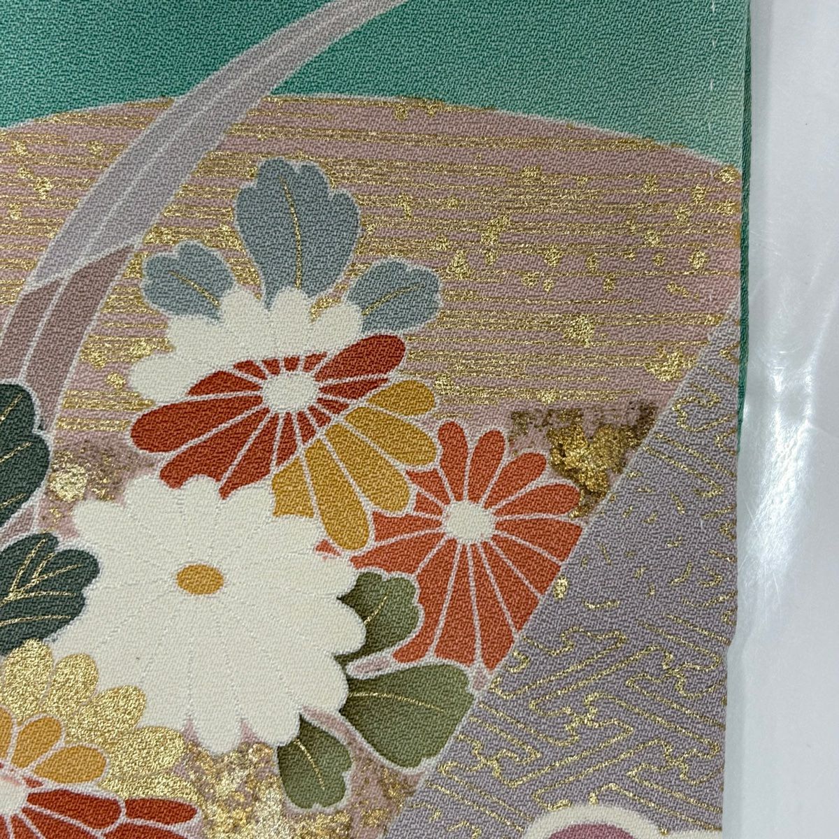 【庫存清倉】訪問服 身長166cm 袖長67.5cm L 雙層 草花紋紋 霞 金絲 金銀彩 淺綠 純蠶絲 名品級