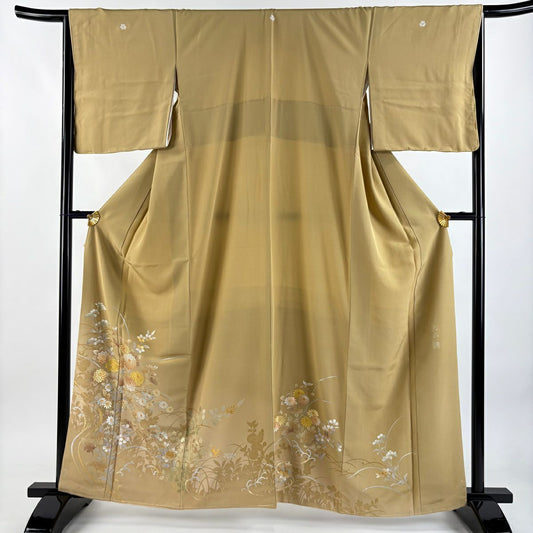 【美品】 留袖禮服禮服 身長161.5cm 袖長65cm M 雙層 和田光正 落款 秋草 シルエット 金銀彩 米色 純蠶絲 名品級 三つ紋