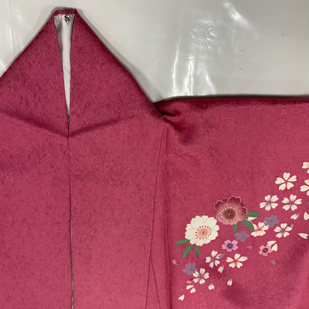 振袖禮服 身長171.5cm 袖長69cm L 雙層 手鞠 櫻花 金金箔 金銀彩 粉紅 純蠶絲 名品級