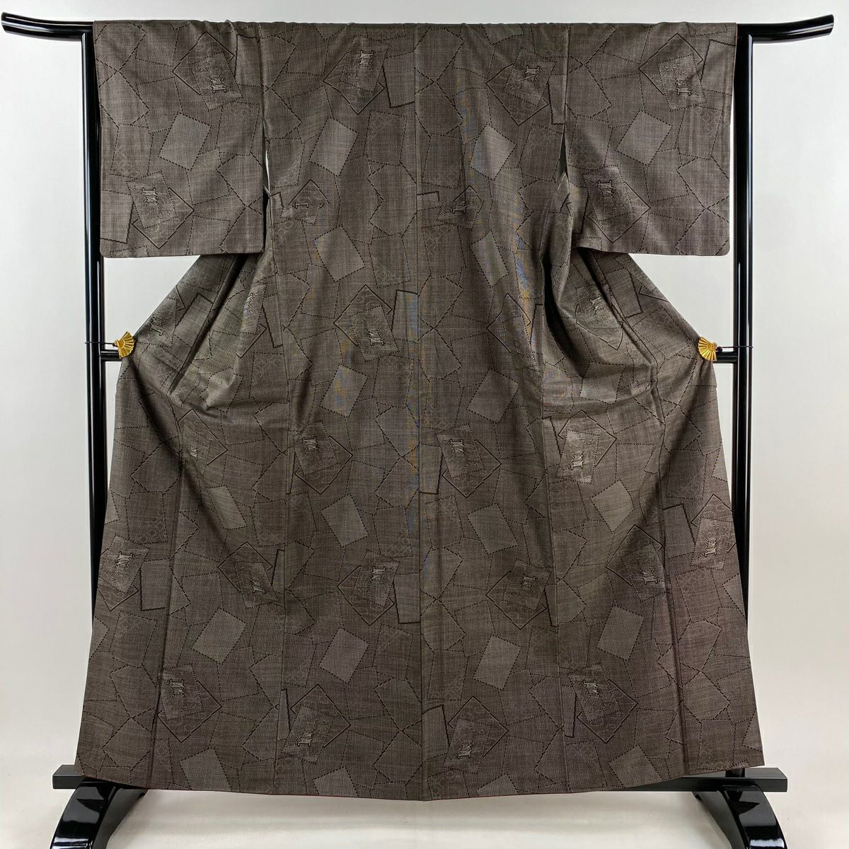 【美品】 大島織 身長161.5cm 袖長64cm M 雙層 純泥染 證書附帶 色紙 城 焦茶 正蠶絲 名品級