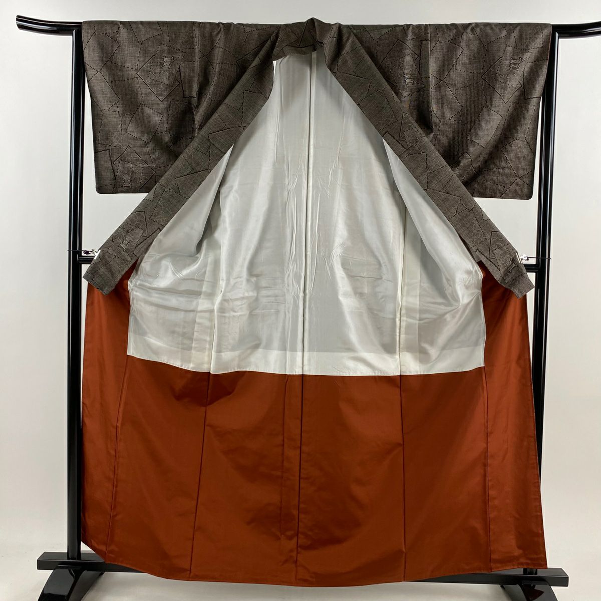 【美品】 大島織 身長161.5cm 袖長64cm M 雙層 純泥染 證書附帶 色紙 城 焦茶 正蠶絲 名品級