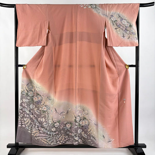 【庫存清倉】訪問服 身長155cm 袖長66cm M 雙層 落款有 辻花染 漸層 粉紅 純蠶絲 名品級