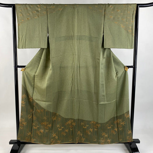 【庫存清倉】 【美品】 訪問服 身長157cm 袖長64cm M 雙層 竹子 金銀彩 艾草綠 純蠶絲 名品級