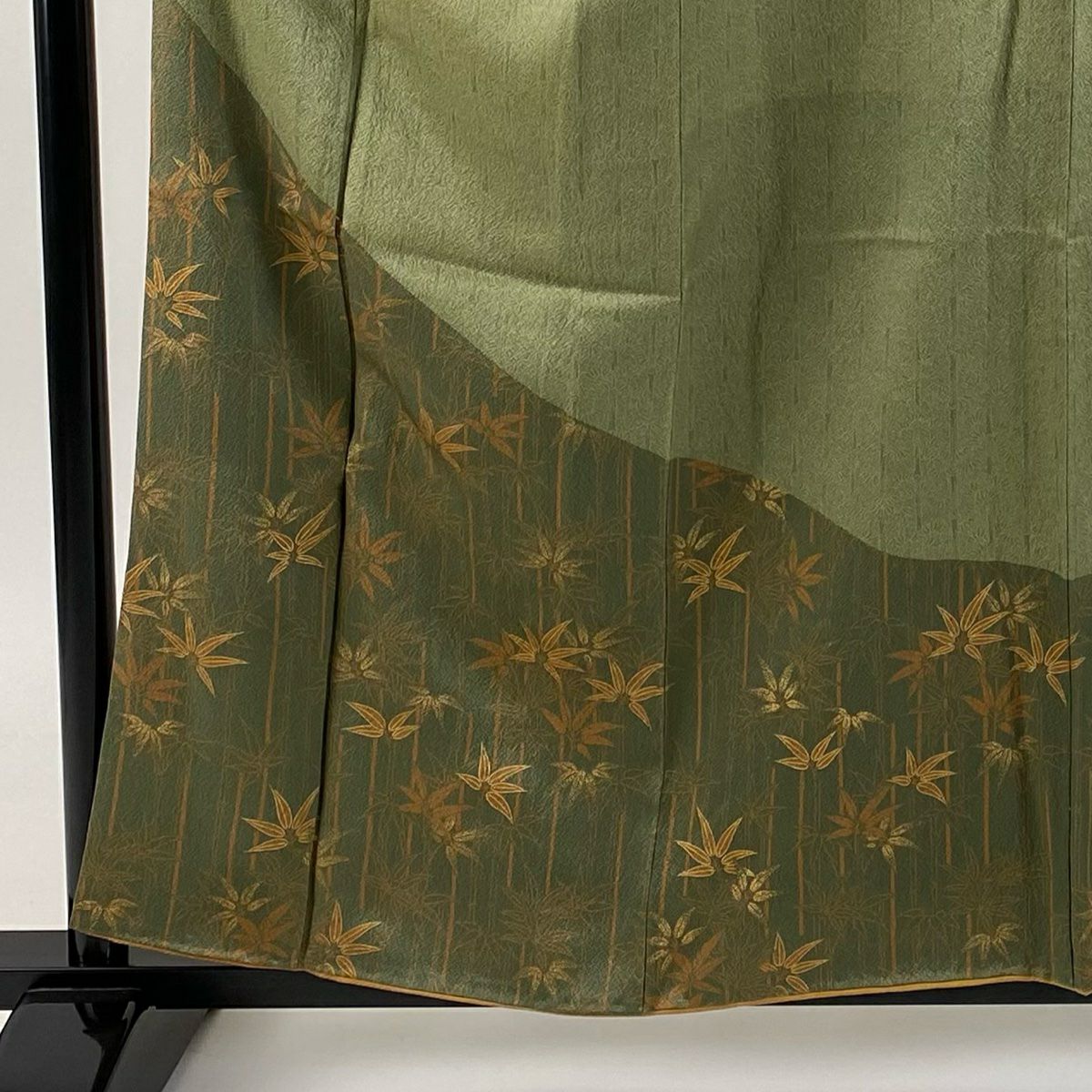 【庫存清倉】 【美品】 訪問服 身長157cm 袖長64cm M 雙層 竹子 金銀彩 艾草綠 純蠶絲 名品級