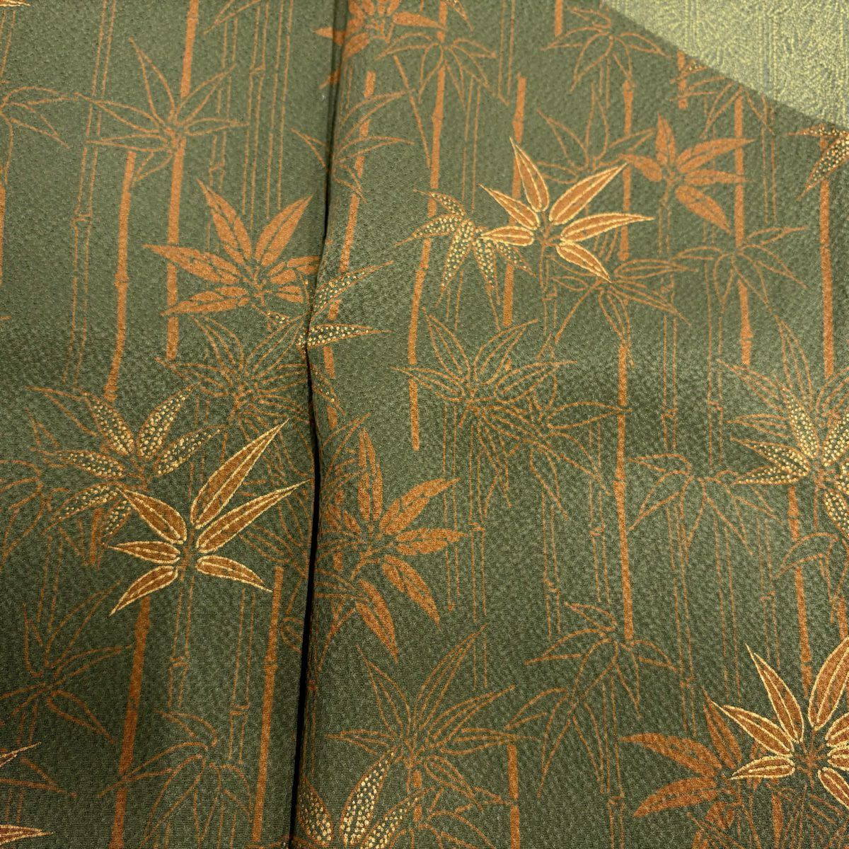 【庫存清倉】 【美品】 訪問服 身長157cm 袖長64cm M 雙層 竹子 金銀彩 艾草綠 純蠶絲 名品級