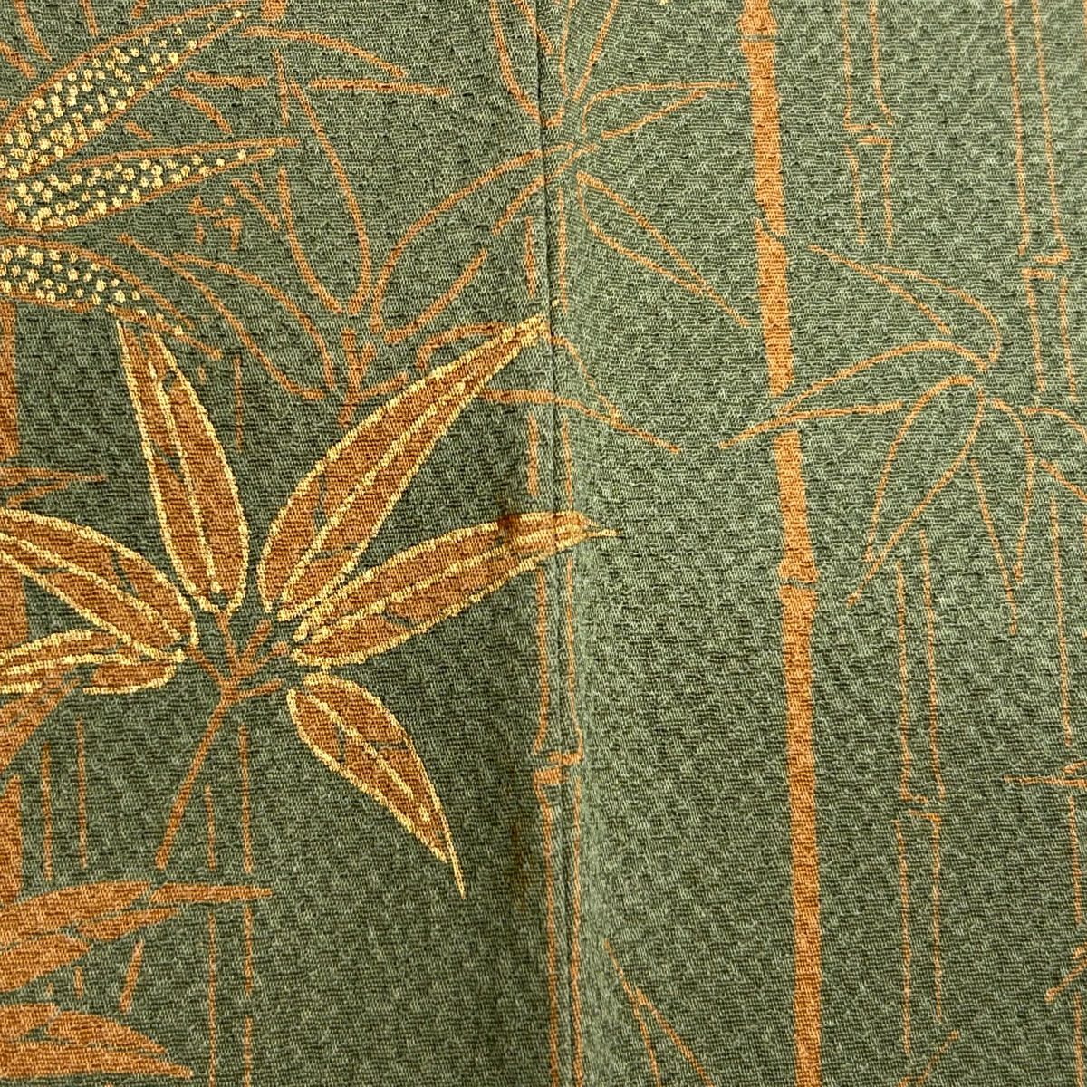 【庫存清倉】 【美品】 訪問服 身長157cm 袖長64cm M 雙層 竹子 金銀彩 艾草綠 純蠶絲 名品級