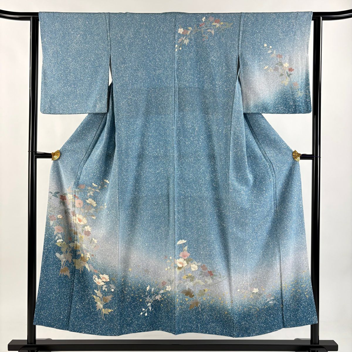 【庫存清倉】訪問服 身長151.5cm 袖長63cm S 雙層 草花紋紋 金銀彩 漸層 水藍色 純蠶絲 名品級