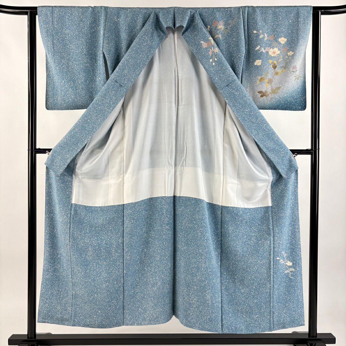 【庫存清倉】訪問服 身長151.5cm 袖長63cm S 雙層 草花紋紋 金銀彩 漸層 水藍色 純蠶絲 名品級
