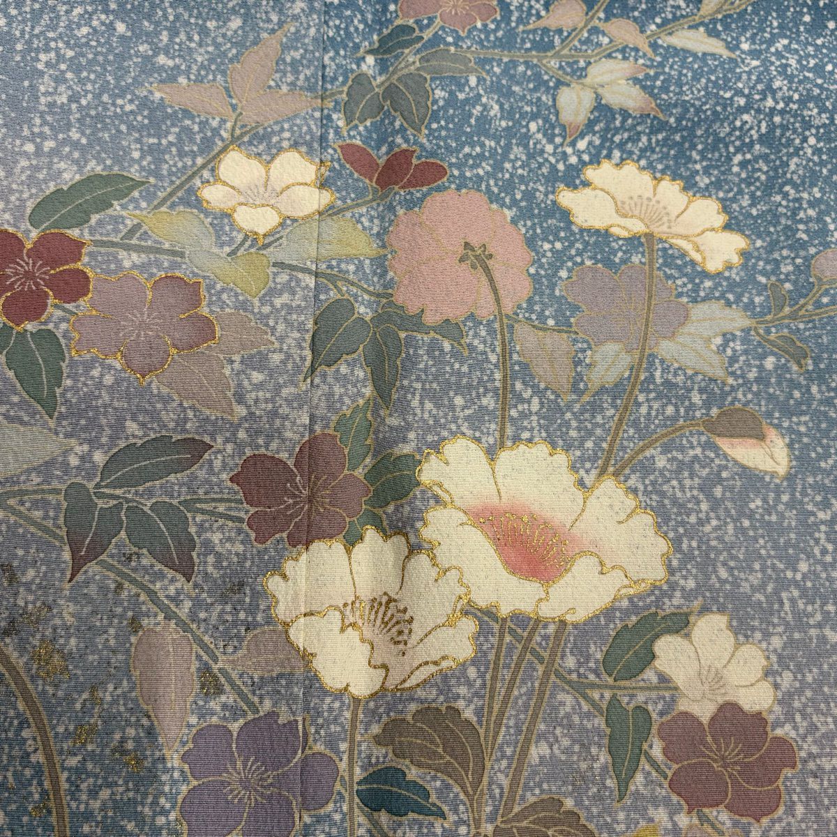 【庫存清倉】訪問服 身長151.5cm 袖長63cm S 雙層 草花紋紋 金銀彩 漸層 水藍色 純蠶絲 名品級