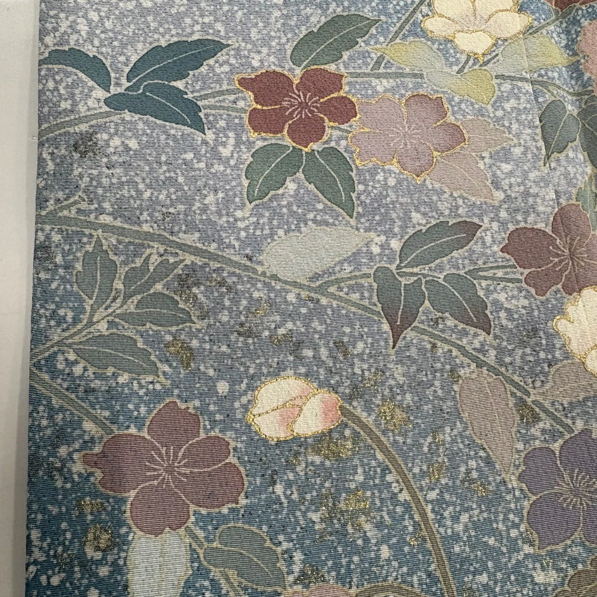 【庫存清倉】訪問服 身長151.5cm 袖長63cm S 雙層 草花紋紋 金銀彩 漸層 水藍色 純蠶絲 名品級