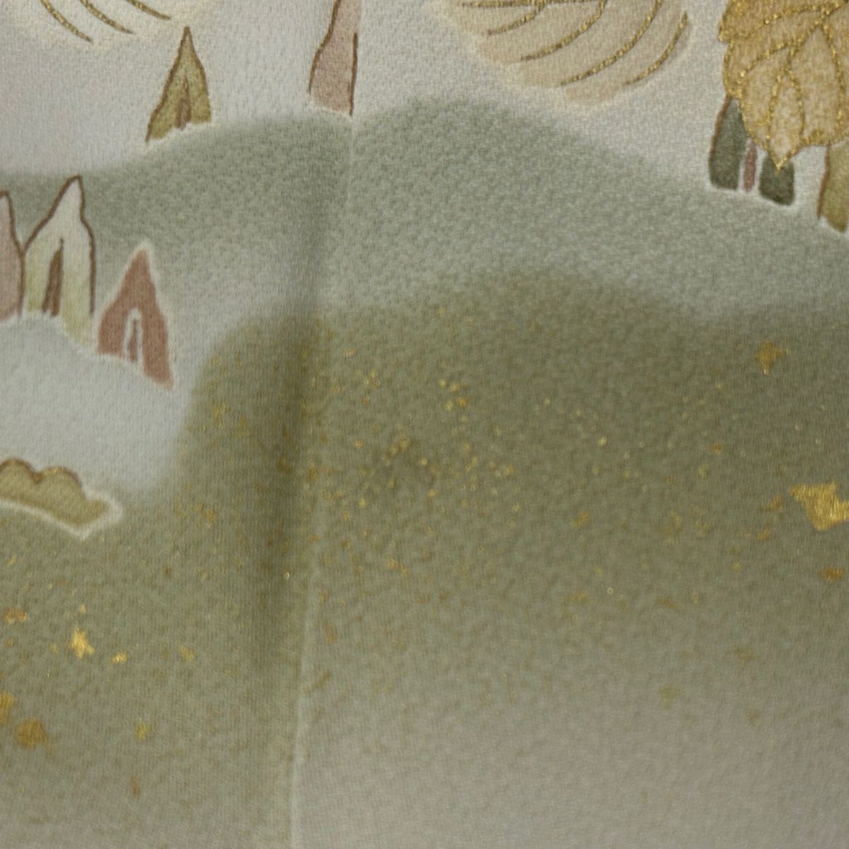 【庫存清倉】訪問服 身長159cm 袖長63cm S 雙層 風景 桐 金絲 金銀彩 灰綠 純蠶絲 名品級 一個紋