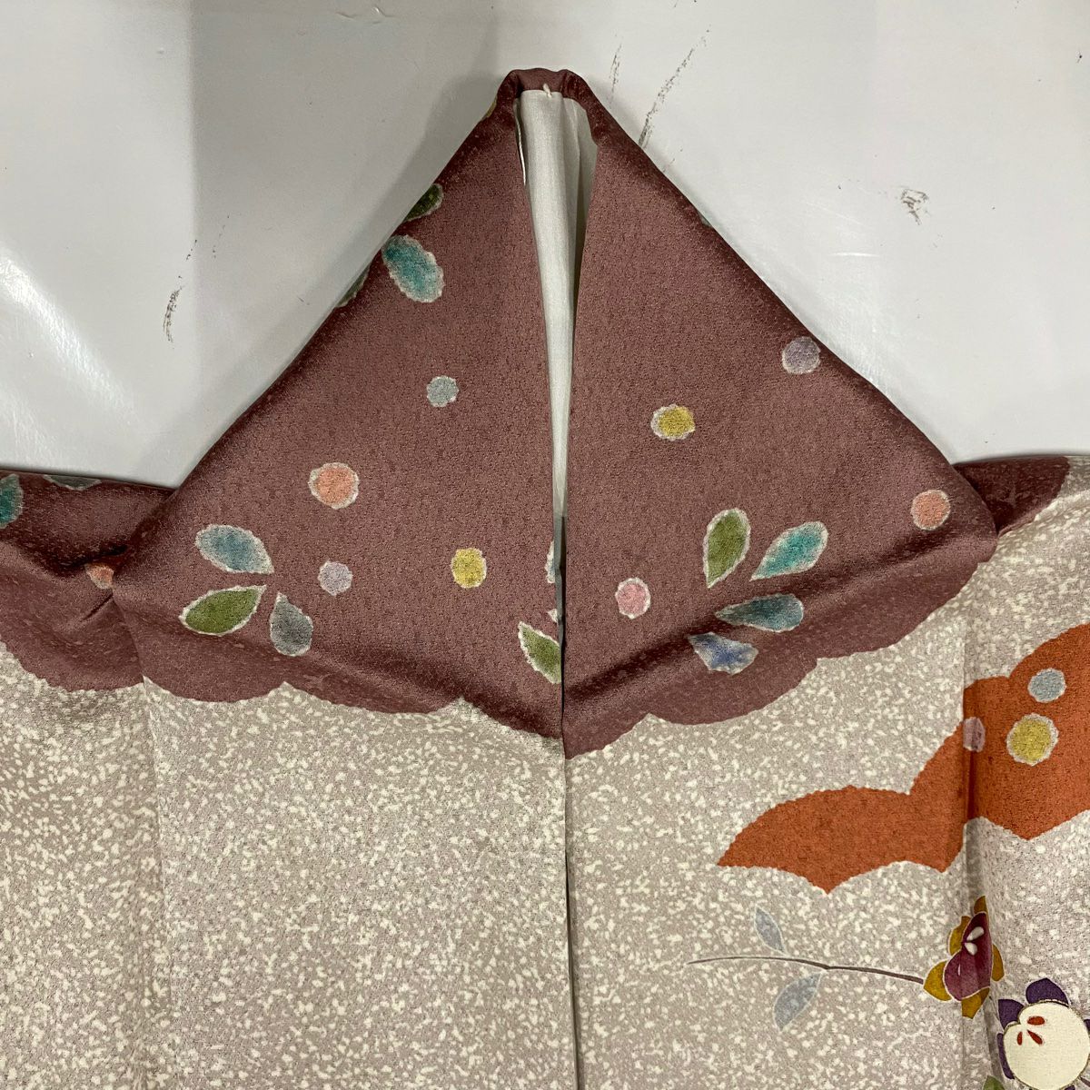 訪問服 身長158cm 袖長65cm M 雙層 雪輪 櫻花 金絲 金銀彩 薄小豆 純蠶絲 名品級