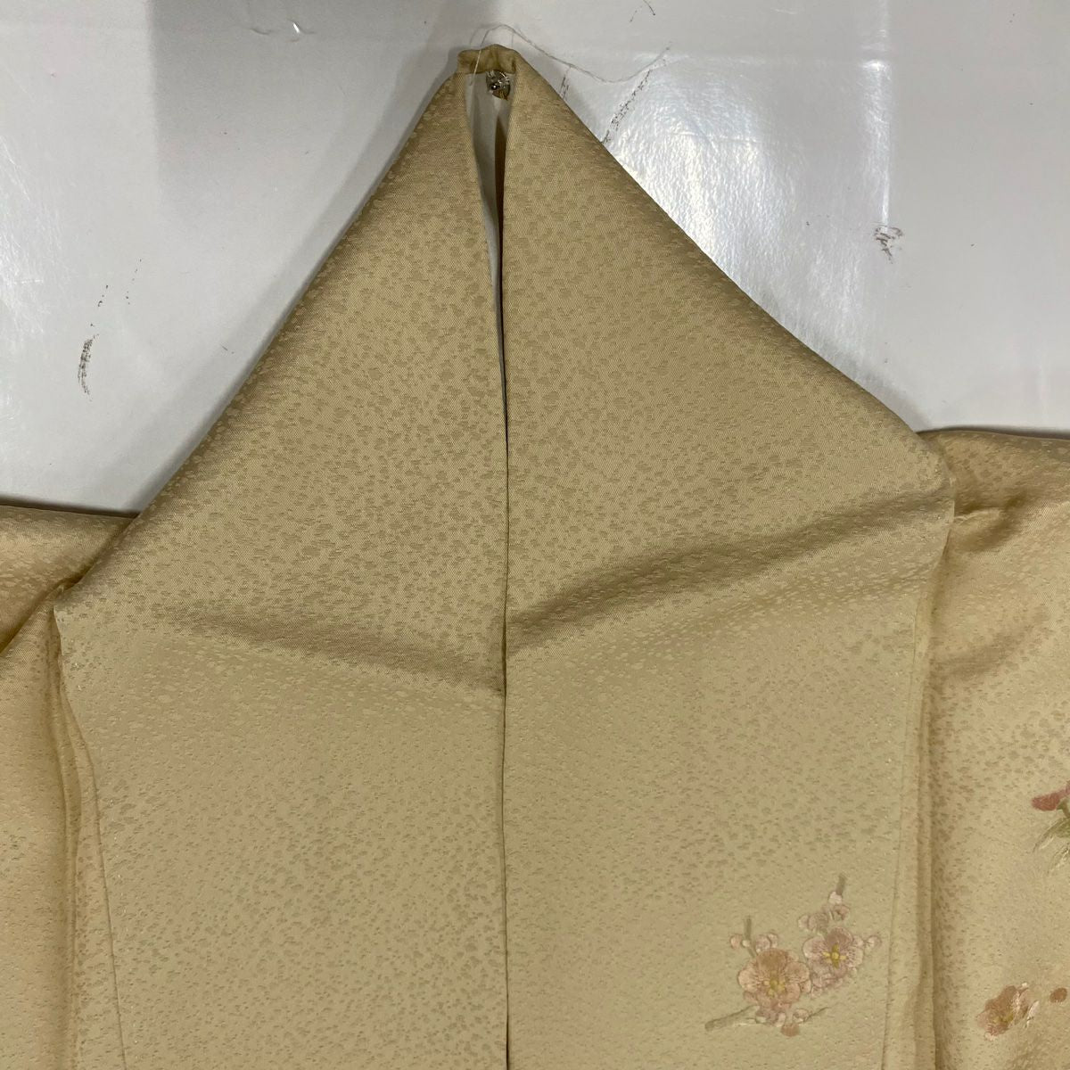 【美品】訪問服 身長167cm 袖長63.5cm S 雙層 幾帳 草花紋紋 刺繡 漸層 米色 純蠶絲 名品級