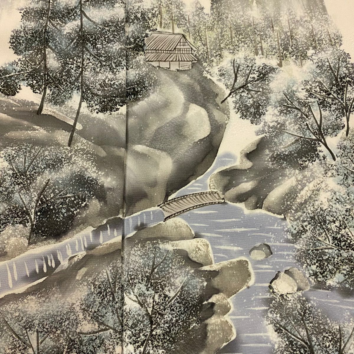 【美品】 付下 身長155cm 袖長67.5cm L 雙層 風景 建物 粉米色 純蠶絲 優品級 一個紋