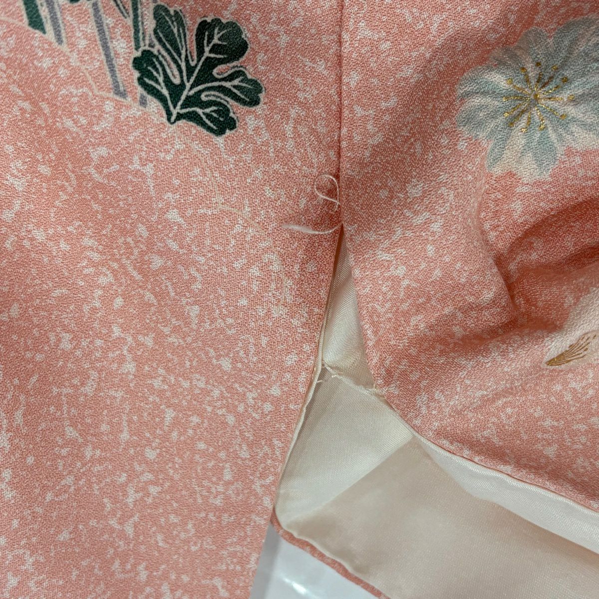 訪問服 身長160cm 袖長64.5cm M 雙層 菊花 流水 金彩裝飾 漸層 淺粉色 純蠶絲 優品級