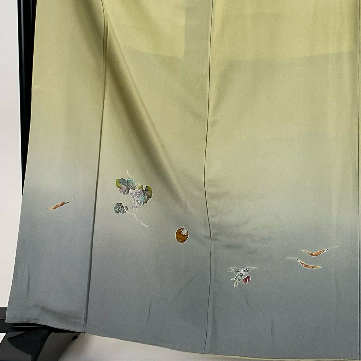 付下 身長162.5cm 袖長65cm M 雙層 落款あり 生り物 染分 灰綠 純蠶絲 秀品級 一つ紋