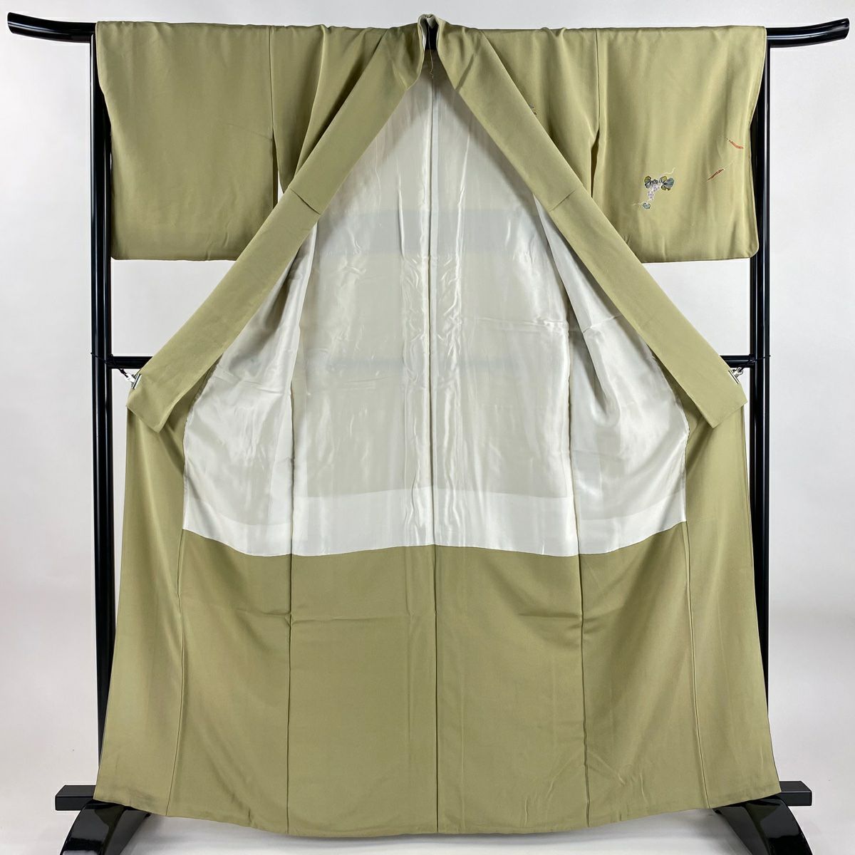 付下 身長162.5cm 袖長65cm M 雙層 落款あり 生り物 染分 灰綠 純蠶絲 秀品級 一つ紋