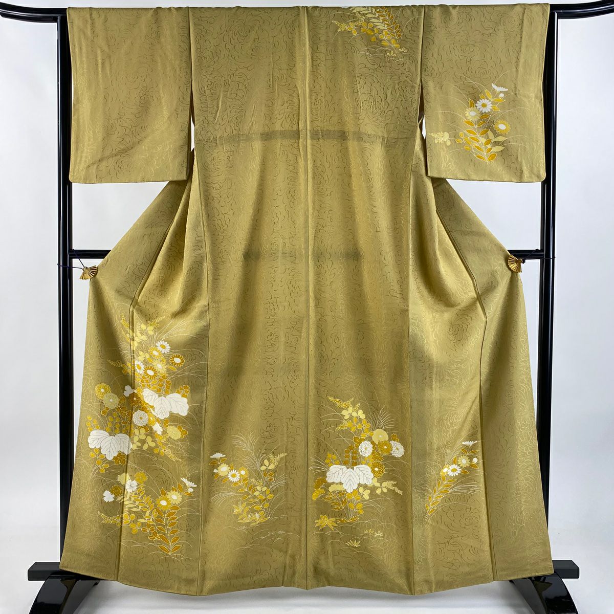 付下 身長163cm 袖長65cm M 雙層 菊花 桐 金銀彩 山吹 純蠶絲 秀品級
