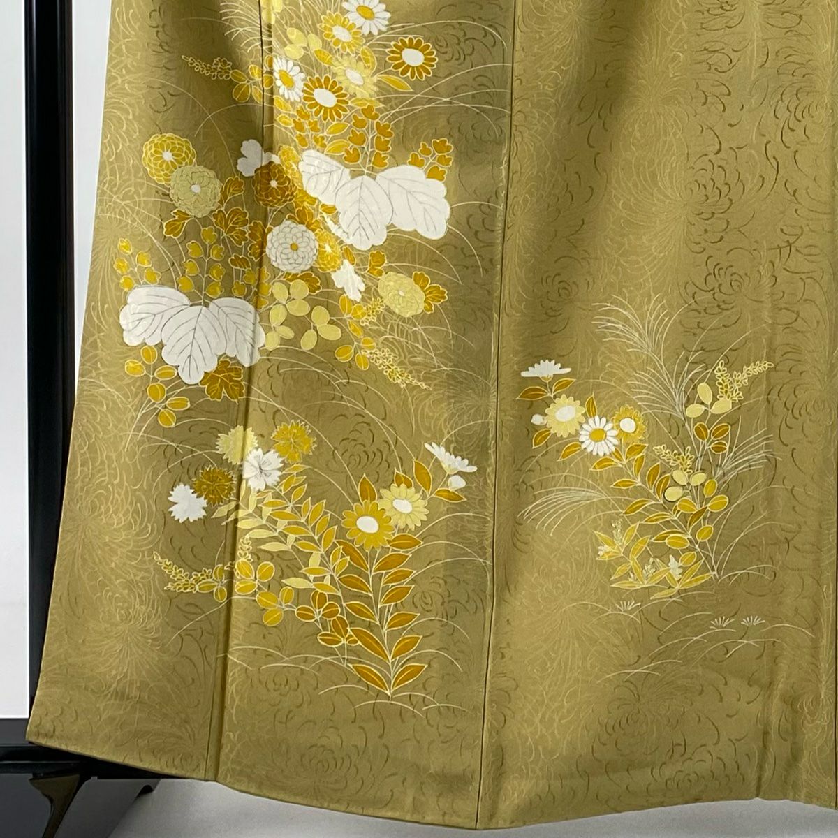 付下 身長163cm 袖長65cm M 雙層 菊花 桐 金銀彩 山吹 純蠶絲 秀品級