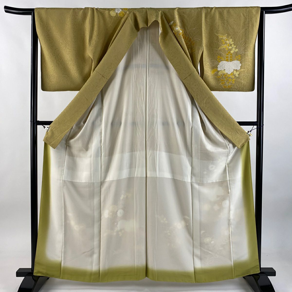 付下 身長163cm 袖長65cm M 雙層 菊花 桐 金銀彩 山吹 純蠶絲 秀品級
