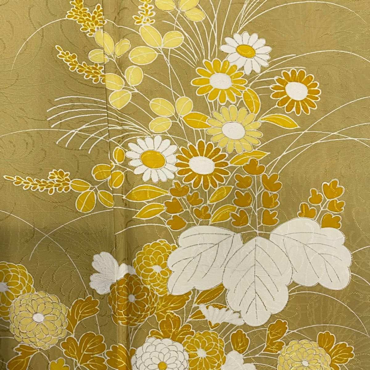 付下 身長163cm 袖長65cm M 雙層 菊花 桐 金銀彩 山吹 純蠶絲 秀品級