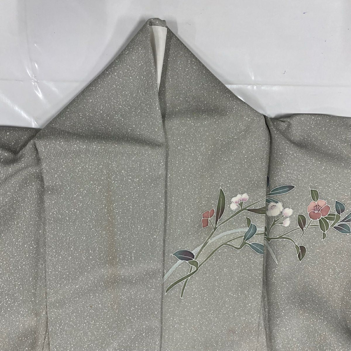訪問服 身長155cm 袖長65cm M 雙層 落款 草花紋紋 漸層 灰綠 純蠶絲 優品級