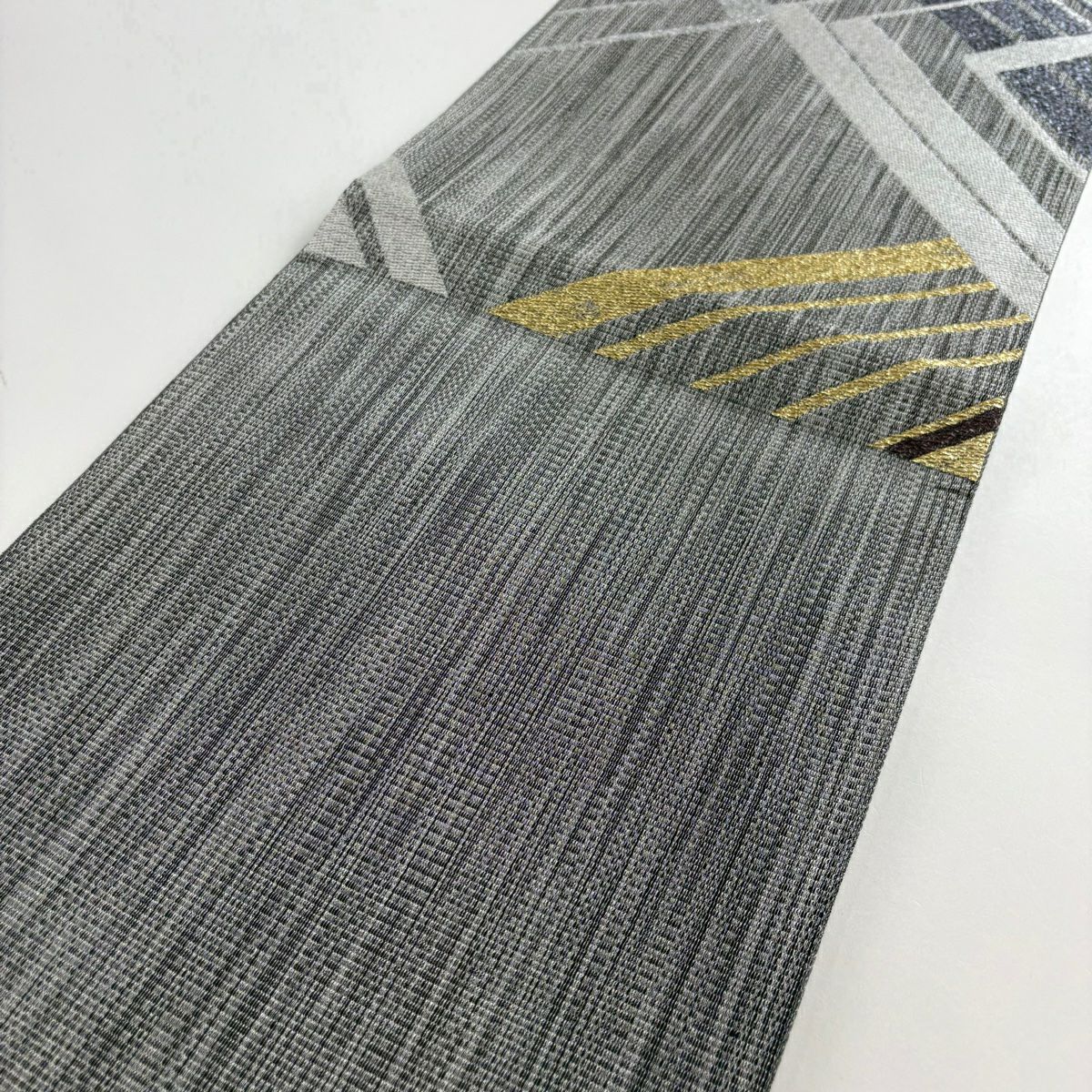 【庫存清倉】 【美品】 袋帶 名品級 幾何學 金金箔 銀絲 灰色 純蠶絲