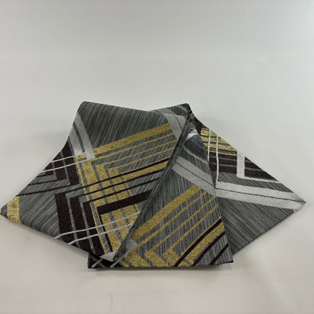 【庫存清倉】 【美品】 袋帶 名品級 幾何學 金金箔 銀絲 灰色 純蠶絲