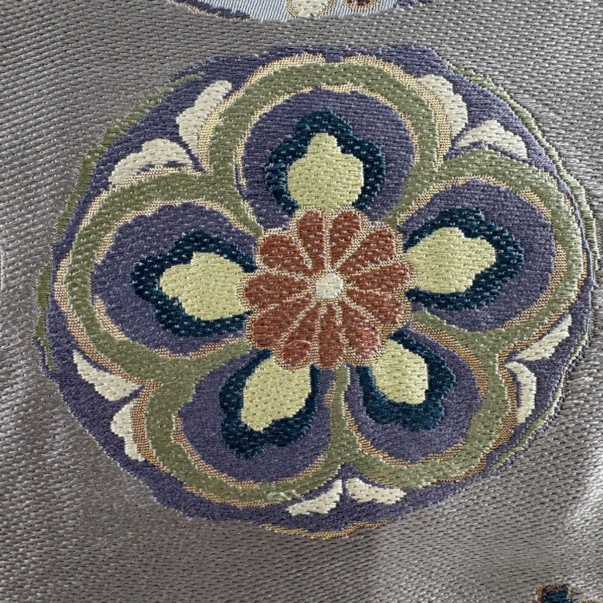 【庫存清倉】 袋帶 名品級 花 葡萄 刺繡 金金箔 灰紫 六通 純蠶絲
