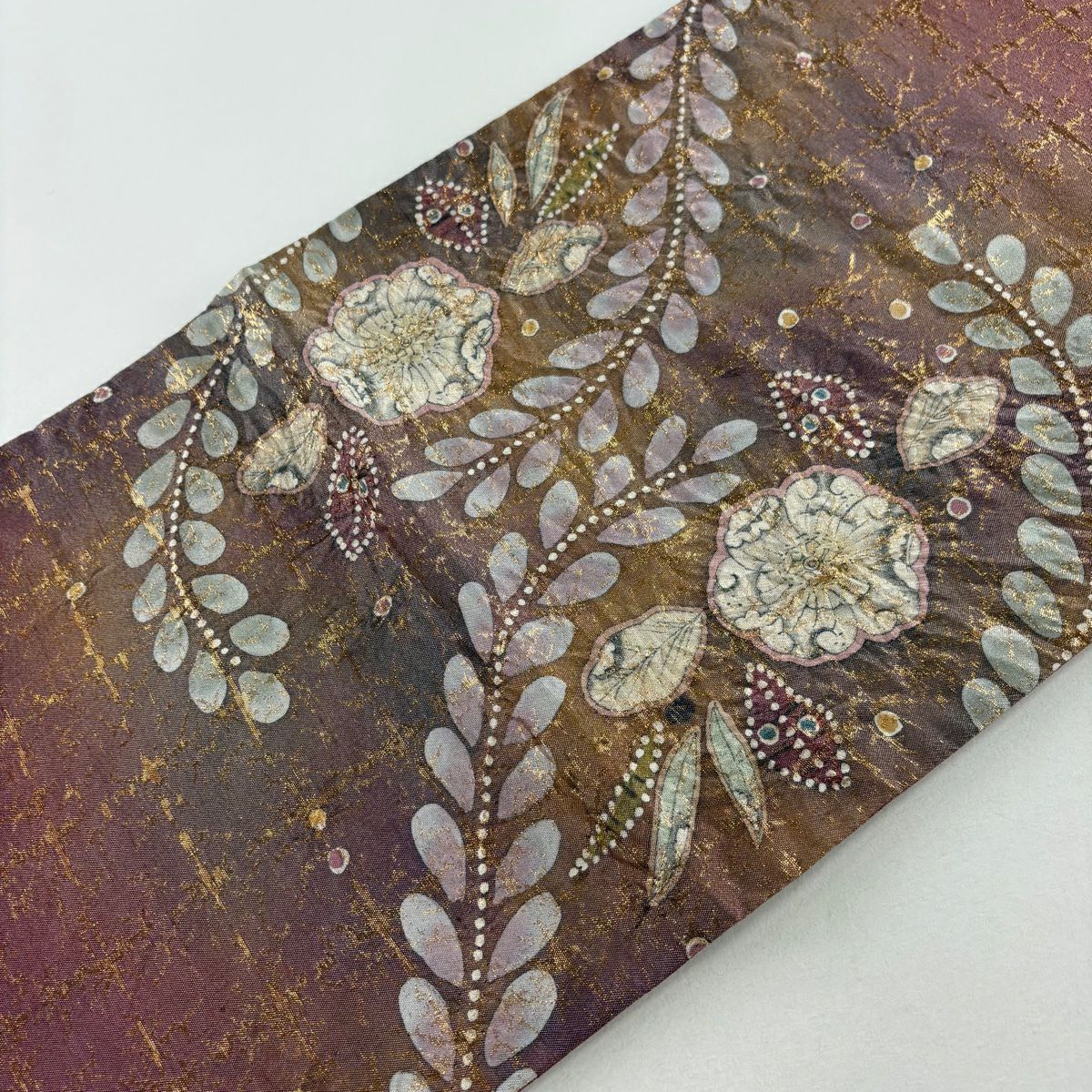 【庫存清倉】 【美品】 袋帶 名品級 附落款 辻花染 金金箔 絞染 紅紫 大鼓圖案 純蠶絲